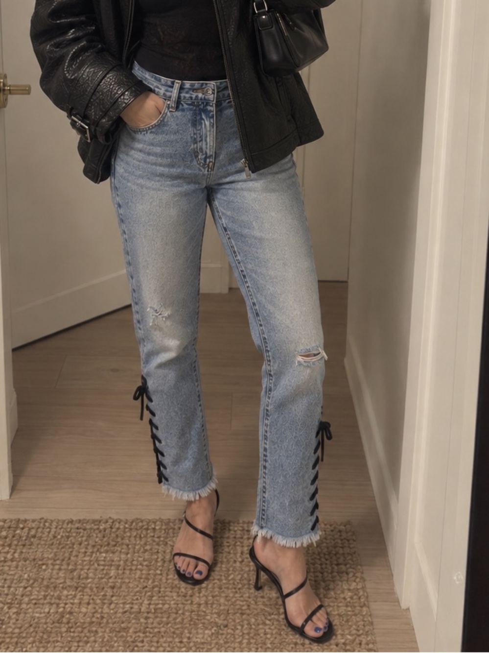 Blank NYC Light Blue Lace-Up Hem Ankle Jeans